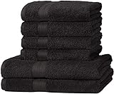 AmazonBasics Handtuch-Set, ausbleichsicher, 2 Badetücher und 4 Handtücher, Schwarz, 100% Baumwolle 500g/m²